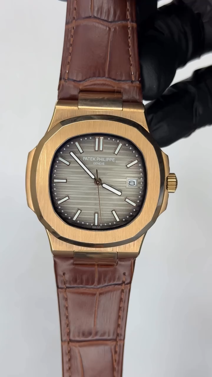 Patek Philippe Nautilus Mastercopy - Grey Dial With Brown Strap