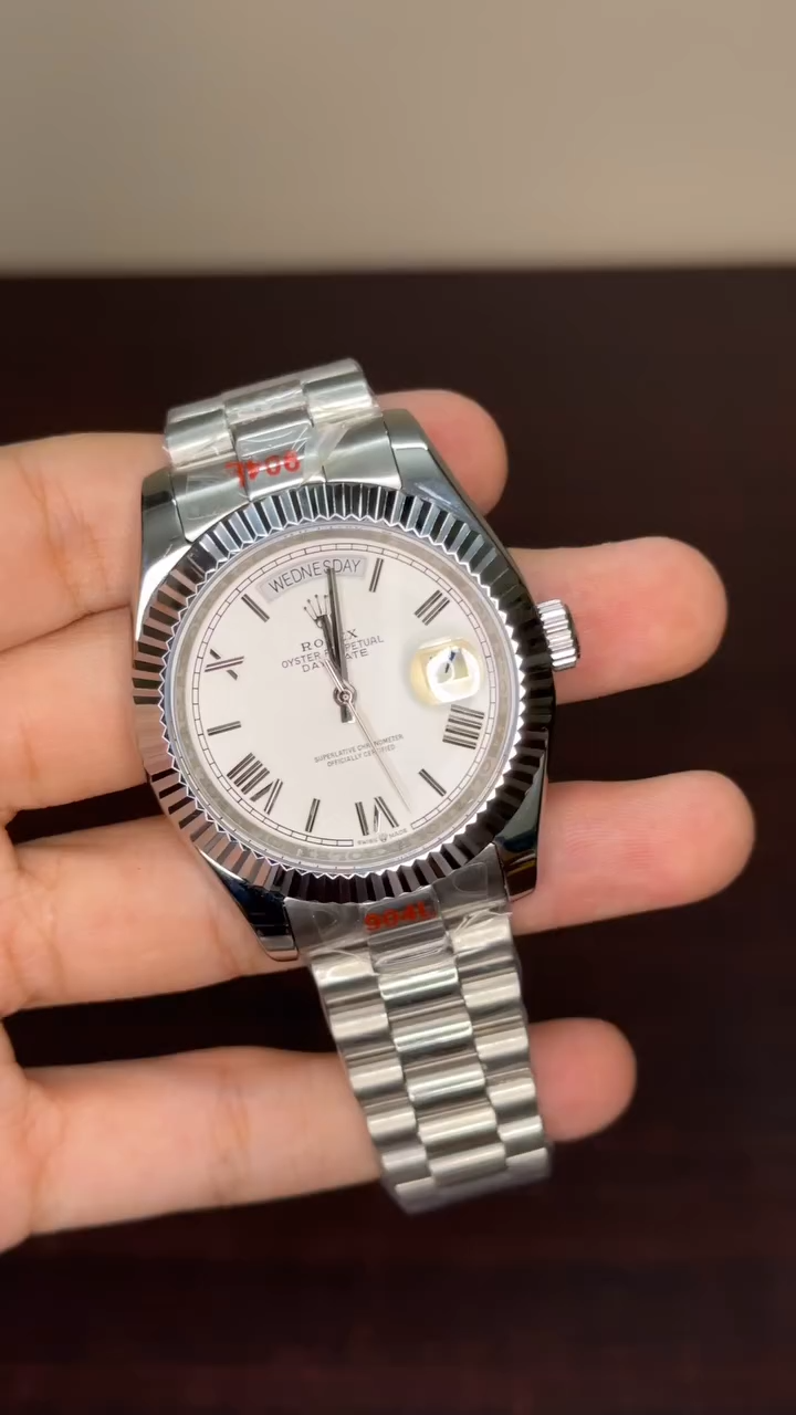 RLX Day-Date Mastercopy - White Dial Silver Chain
