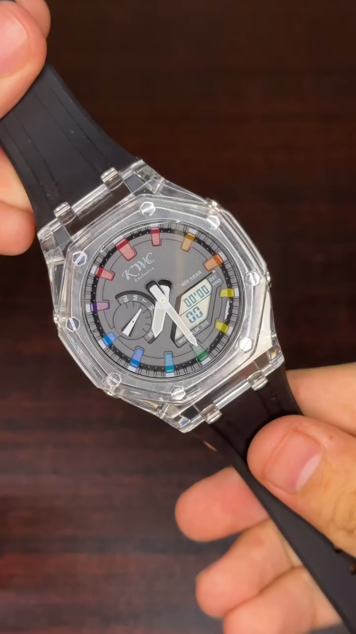 KWC G-Shock Analog Watch - Transaprent Case Black Strap