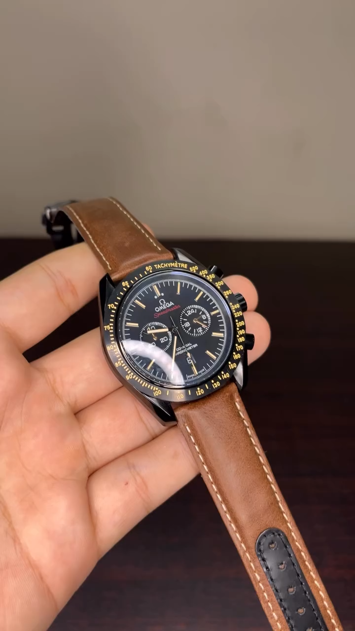 Omega Speedmaster Mastercopy - Brown Strap Black Dial