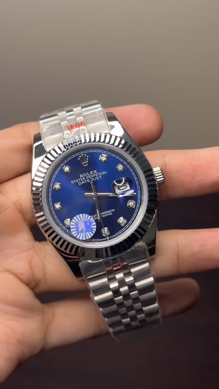 RLX Date Just Mastercopy (Silver Chain With Blue Diamond Dial)