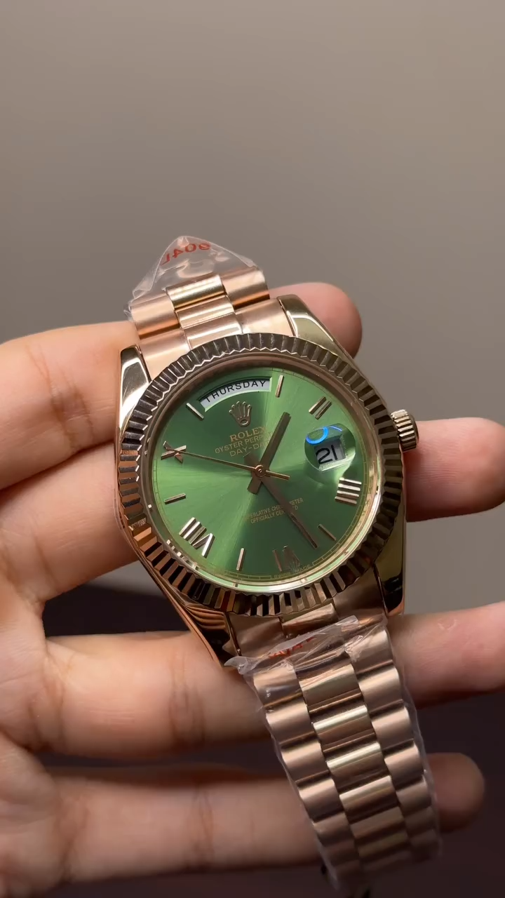 RLX Day-Date Mastercopy - Olive Green Dial Rose Gold Chain