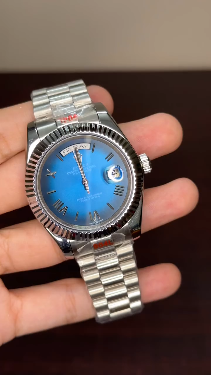RLX Day-Date Mastercopy - Blue Dial Silver Chain