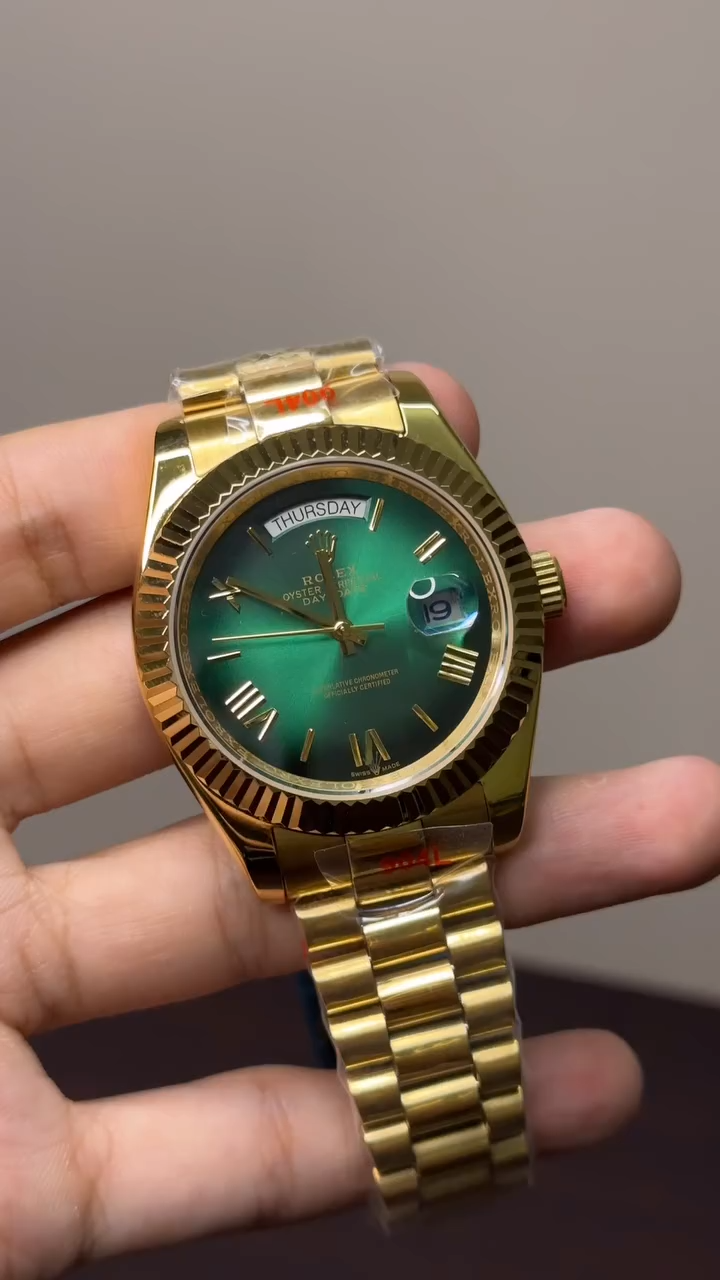 RLX Day-Date Mastercopy - Green Dial Gold Chain