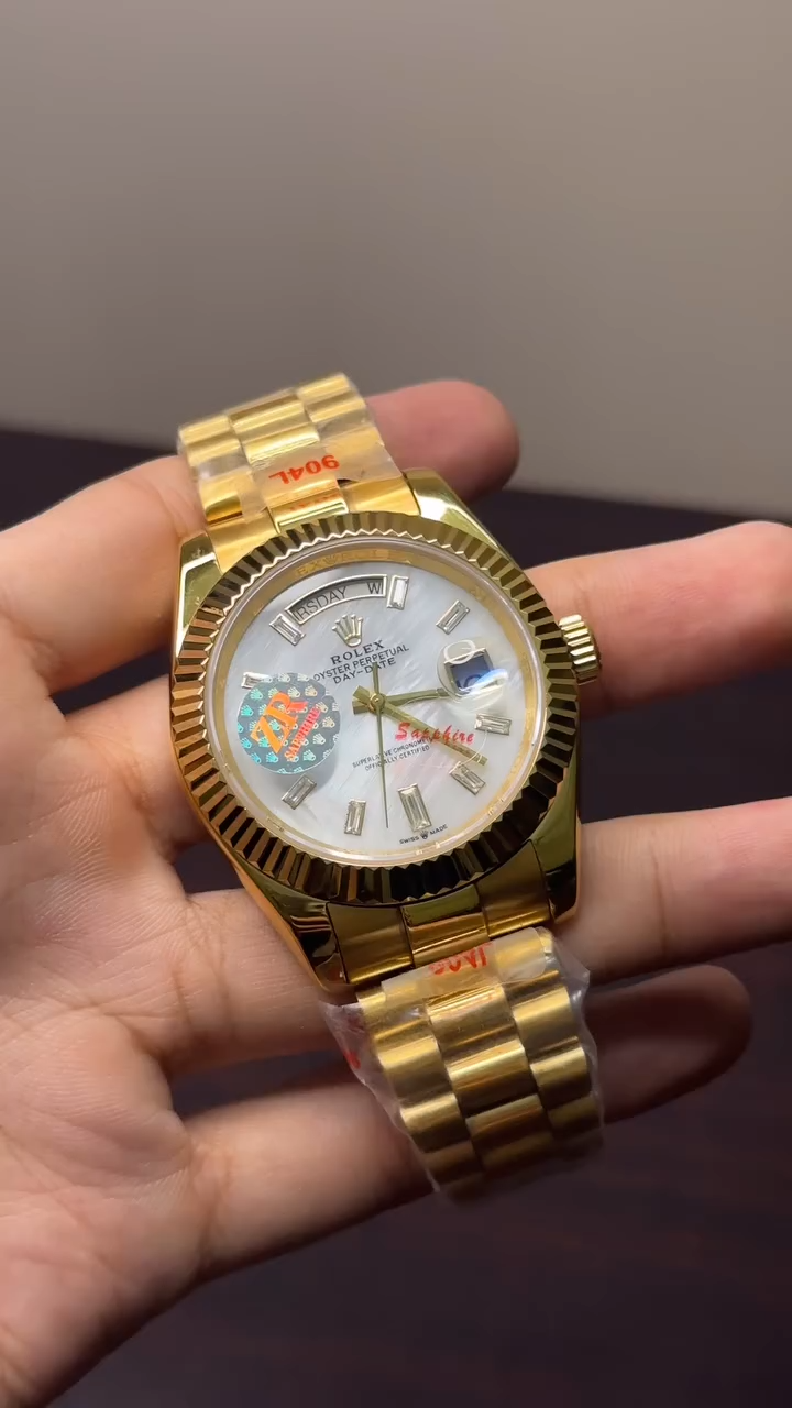 RLX Day-Date Mastercopy - White Dial Golden Chain