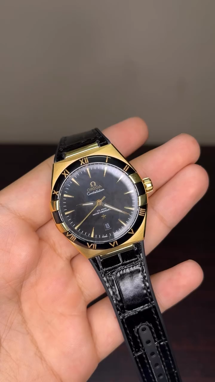 Omega Constellation Mastercopy - Black Strap Black Dial