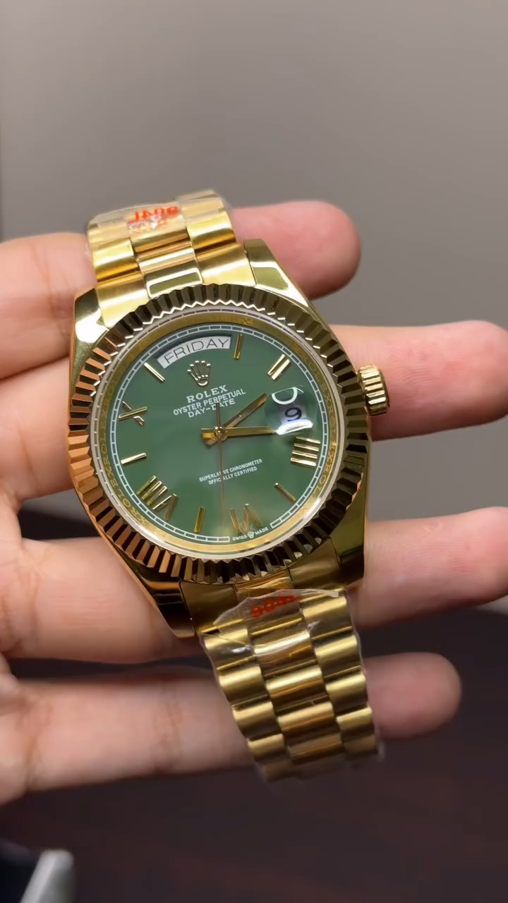 RLX Day-Date Mastercopy - Olive Green Dial Golden Chain
