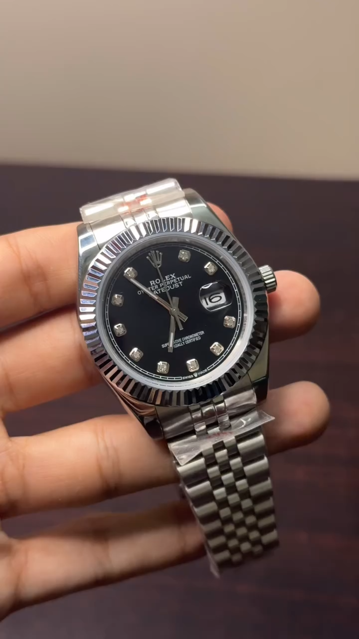 RLX Date Just Mastercopy (Silver Chain With Black Diamond Dial)