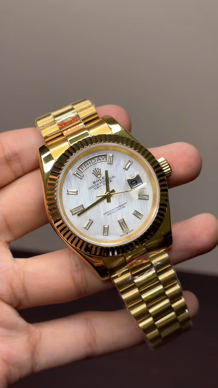 RLX Day-Date Mastercopy - White Dial Golden Chain