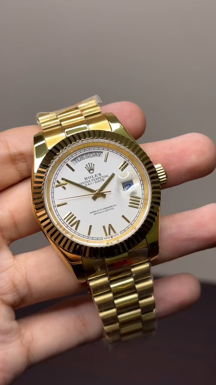 RLX Day-Date Mastercopy - White Dial Golden Chain