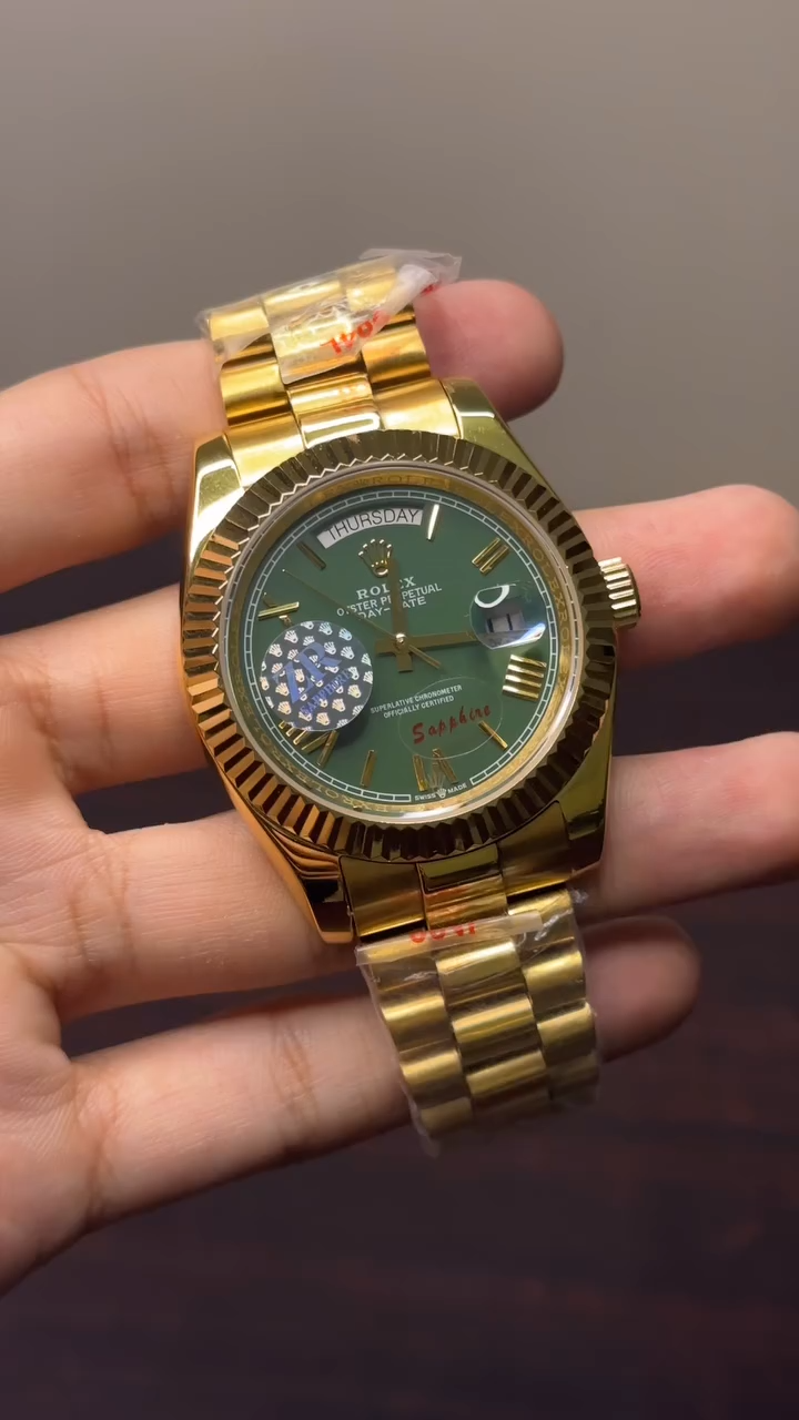 RLX Day-Date Mastercopy - Olive Green Dial Golden Chain