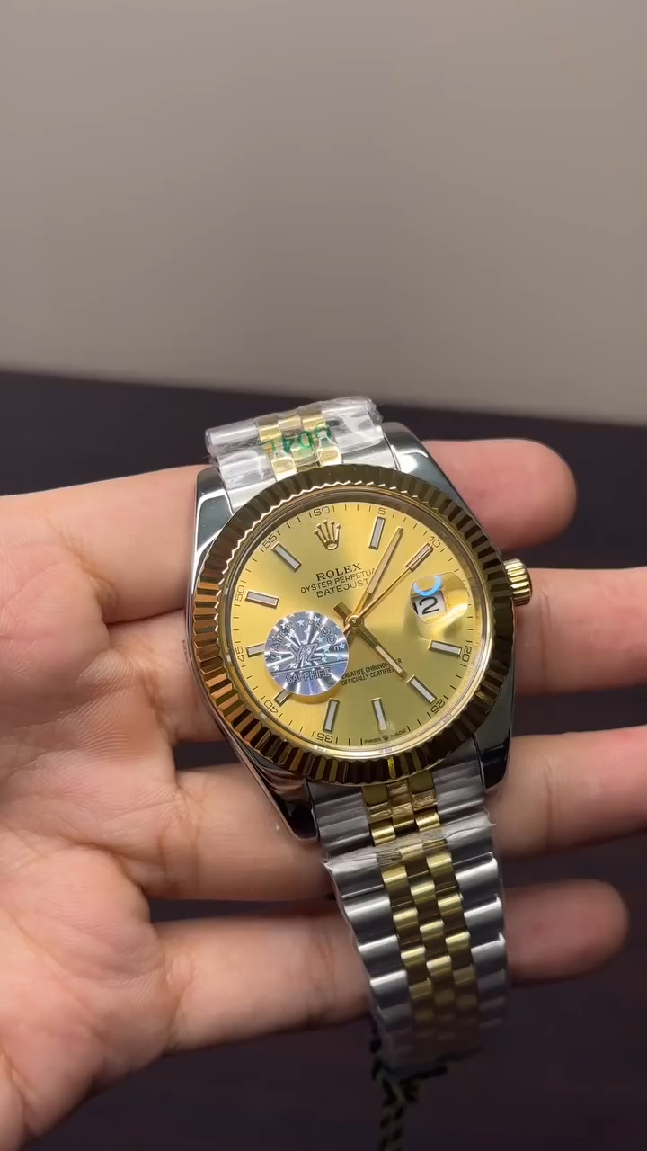 RLX Date Just Mastercopy (Silver & Golden Chain With Golden Dial)