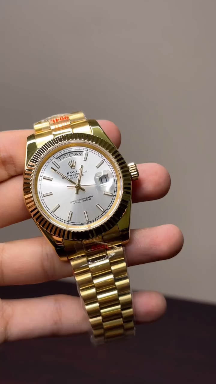 RLX Day-Date Mastercopy - White Dial Gold Chain