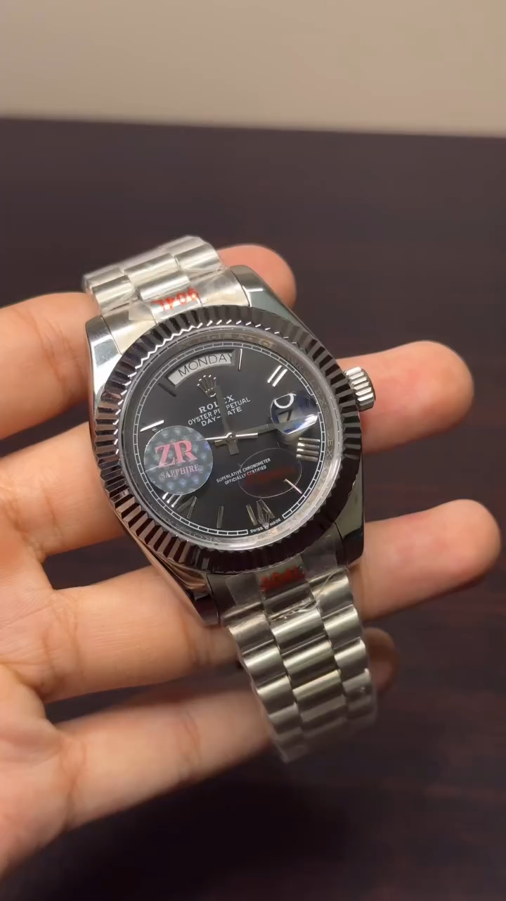 RLX Day-Date Mastercopy - Black Dial Silver Chain
