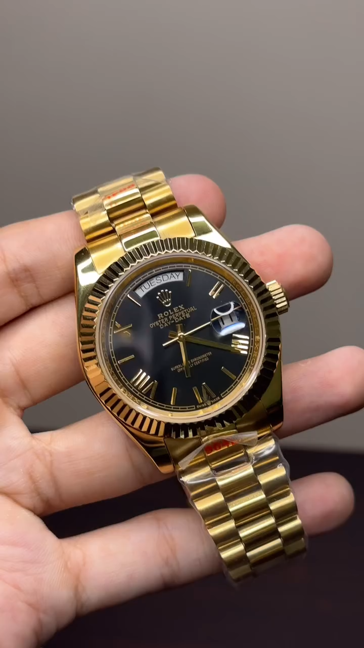 RLX Day-Date Mastercopy - Black Dial Golden Chain