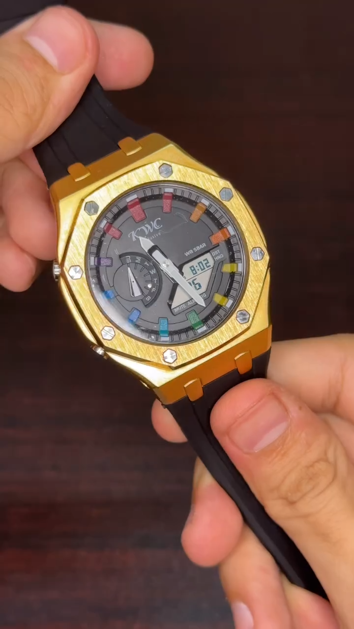 KWC G-Shock Analog Watch - Golden Case Black Strap