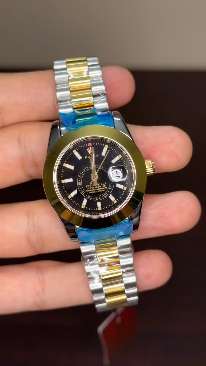 RLX Sky Dweller First Copy - Two Tone Chain Black Dial
