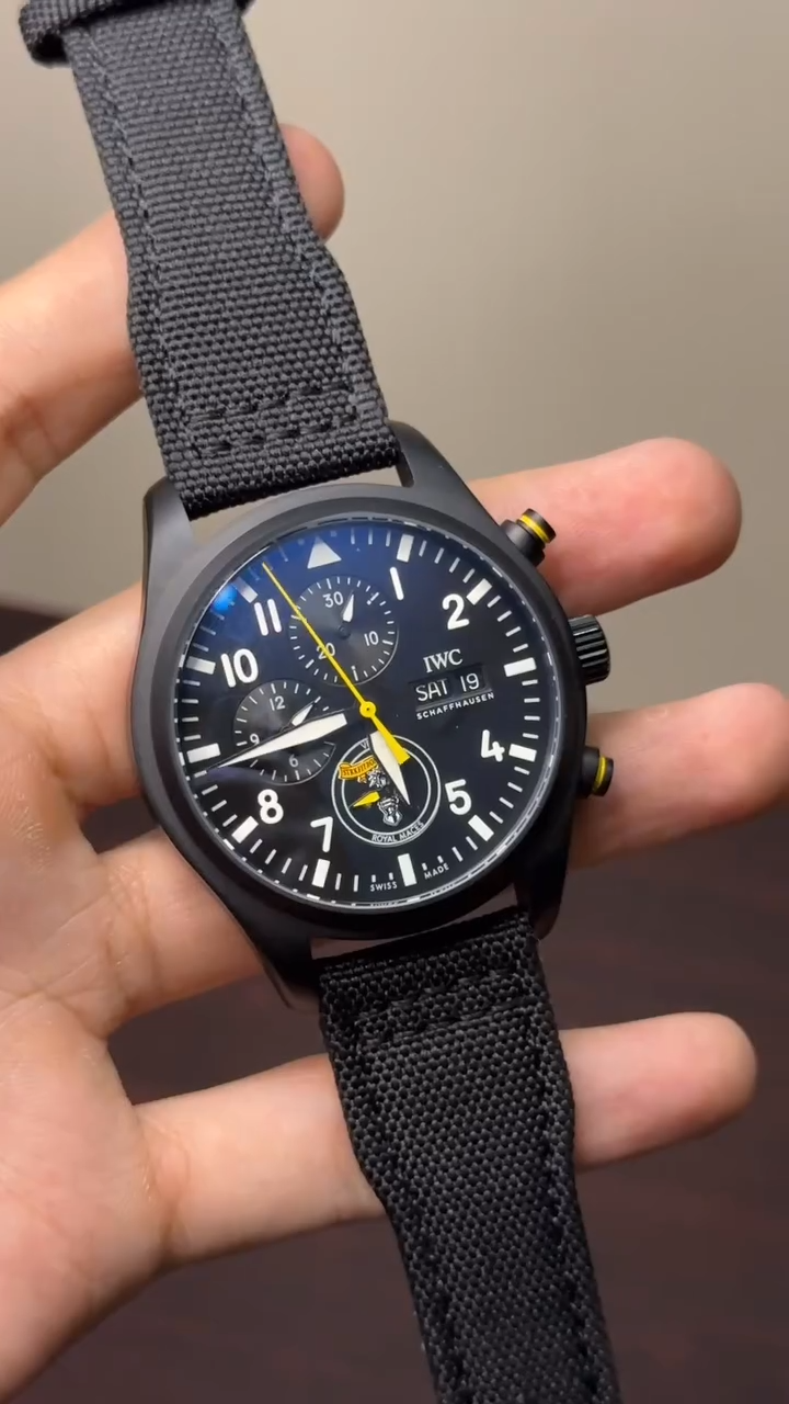 IWC Pilot's Chronograph Mastercopy (Black Strap With Black Dial)