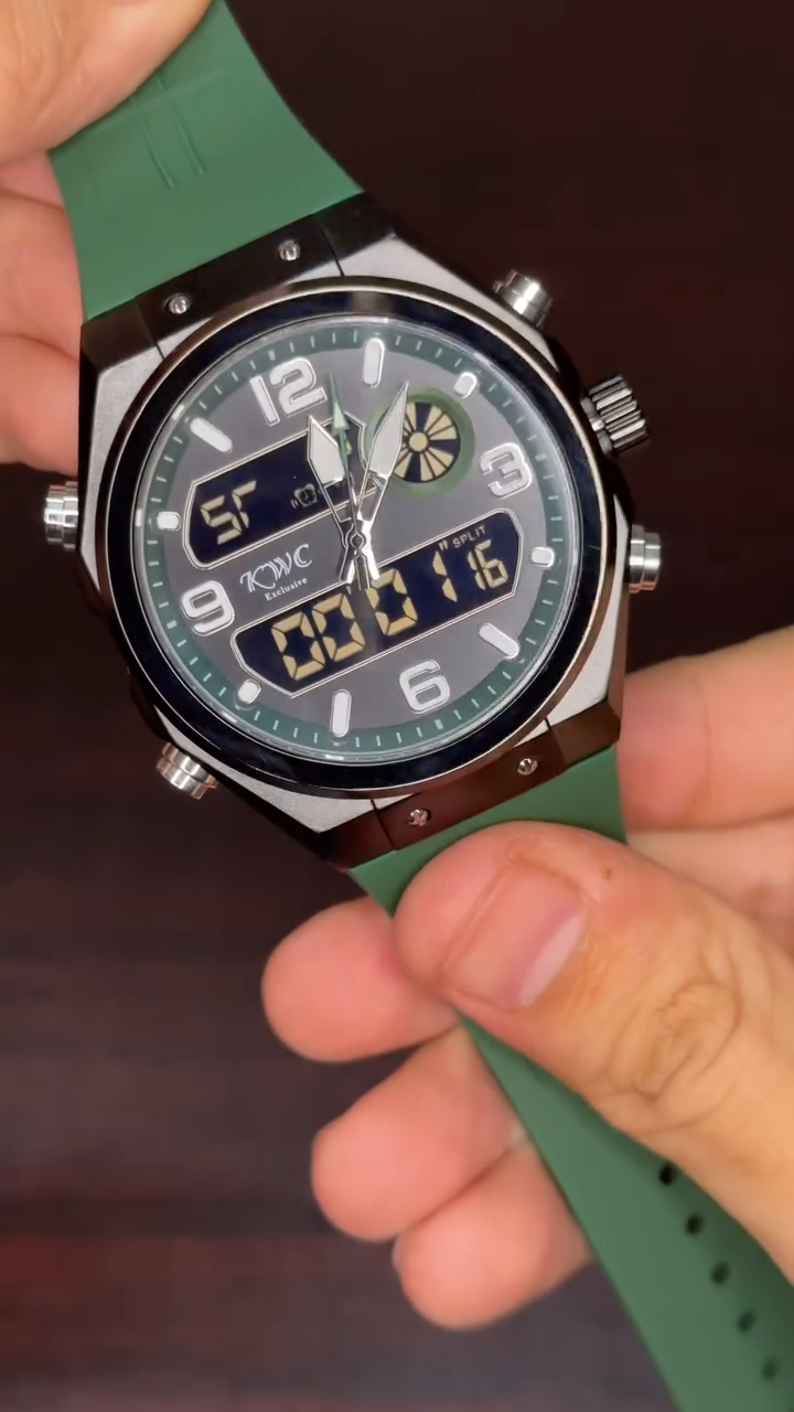 KWC Digital Sport Watch - Black Dial Green Strap