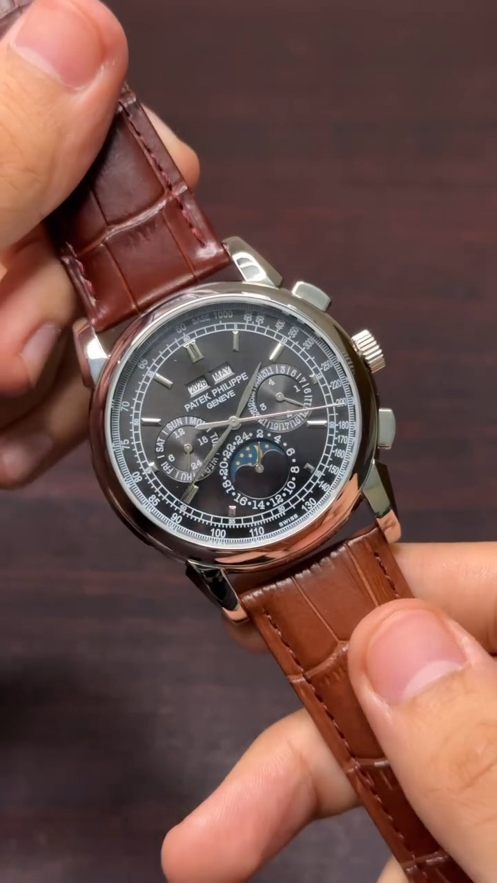 Patek Philippe Grand Complications Mastercopy ( Black Dial, Brown Leather Strap )