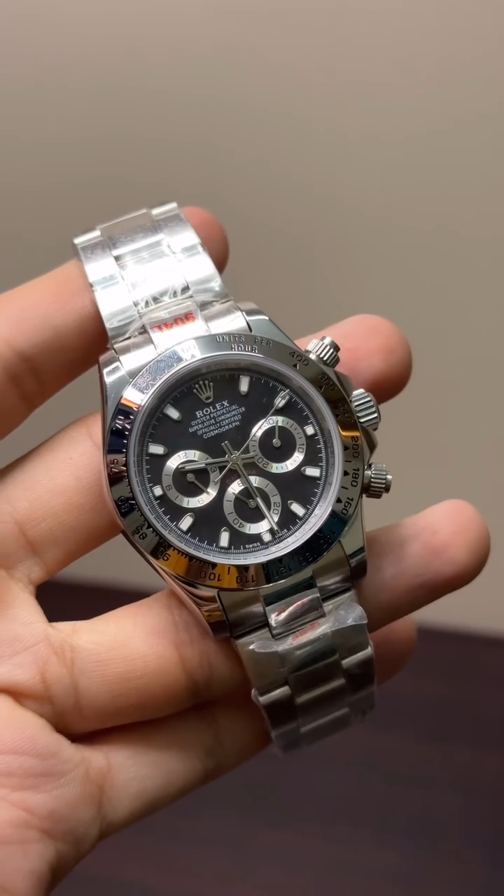 RLX Cosmograph Daytona Mastercopy – Black & Silver Chronograph