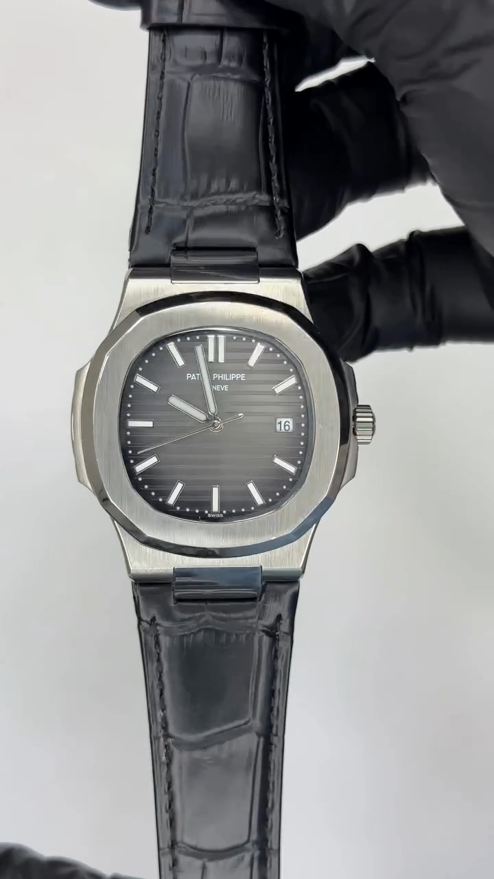 Patek Philippe Nautilus Mastercopy - Grey Dial With Black Strap