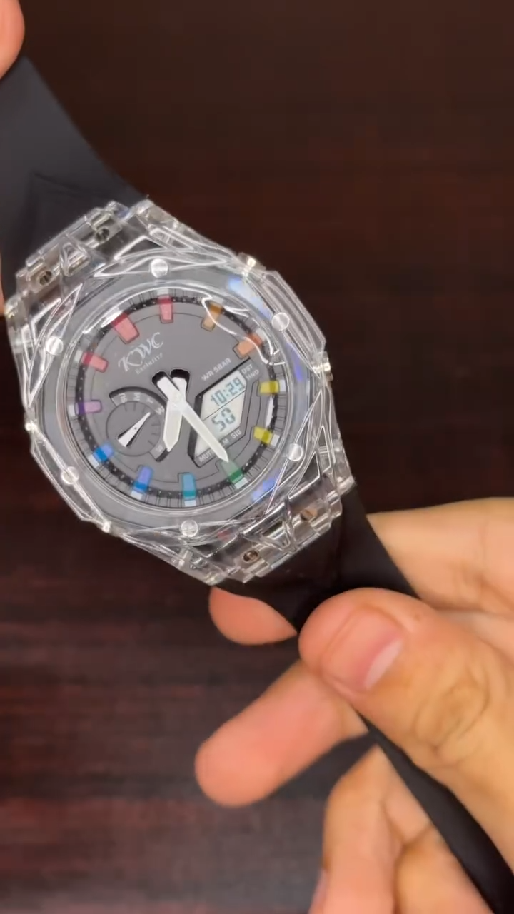 KWC G-Shock Analog Watch - Transparent Case Black Strap