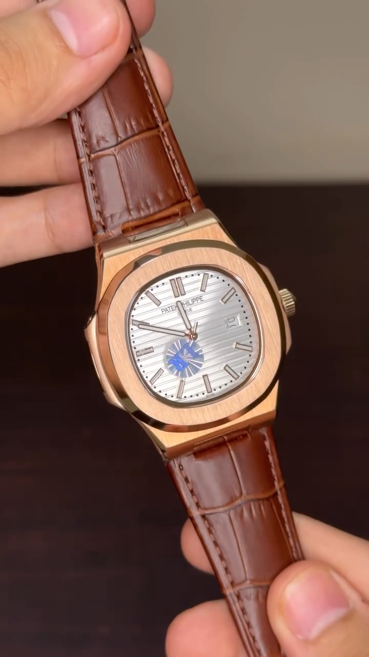Patek Philippe Nautilus Mastercopy - White Dial With Rose Gold Bezel