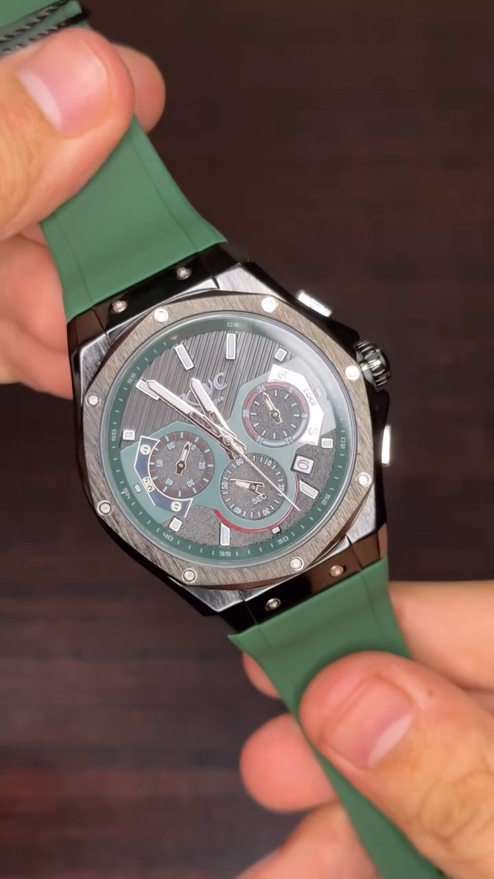 KWC Chronograph Watch - Black Dial Green Strap