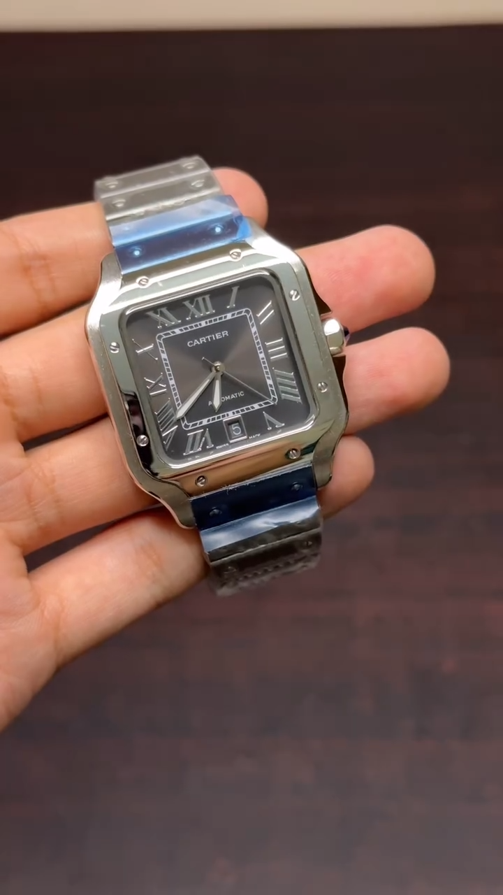 Cartier Santos Mastercopy - Silver Chain Black Dial