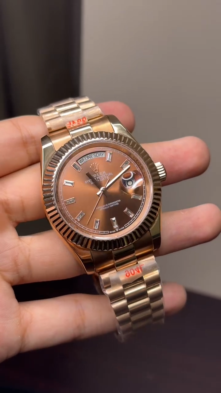 RLX Day-Date Mastercopy - Choco Dial Rose Gold Chain