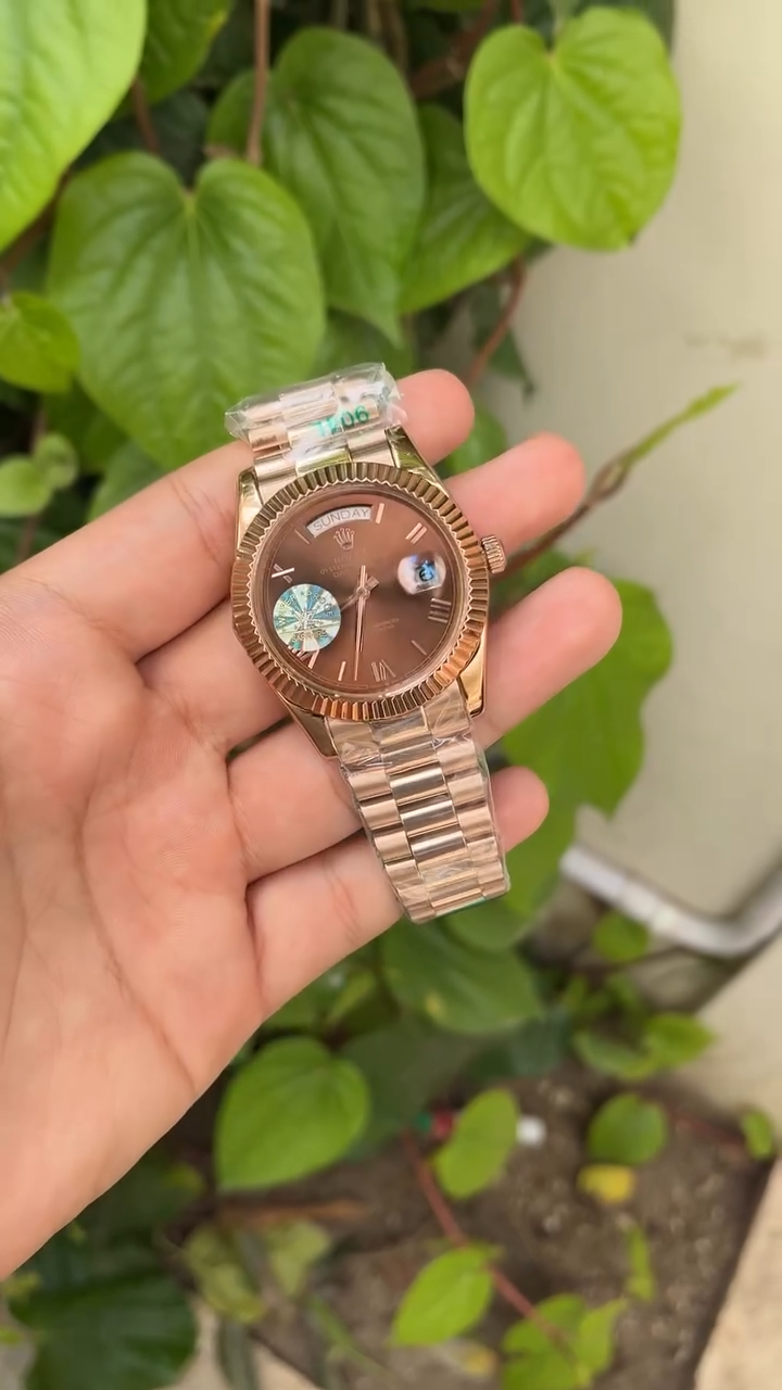 RLX Day-Date Mastercopy -  Choco Diamond Dial With Rose Gold Chain