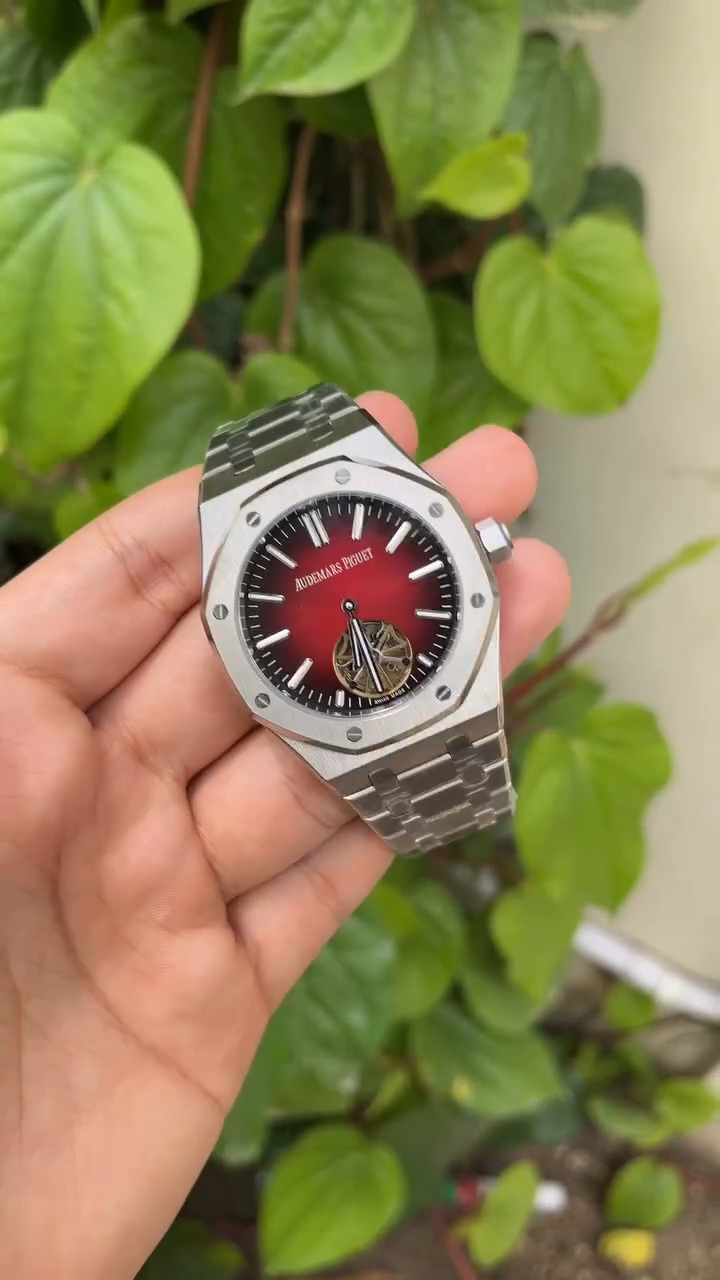 Audemars Piguet Tourbillon Mastercopy- Red Wine Dial with Silver Chain