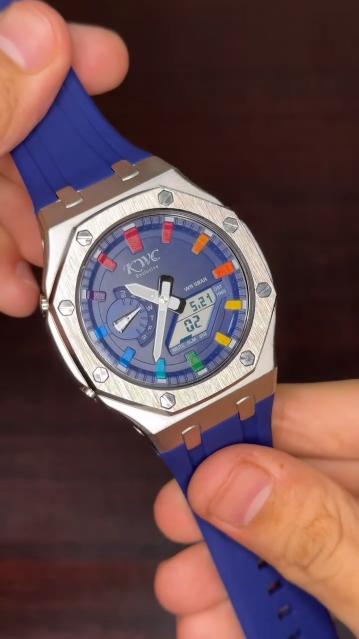 KWC G-Shock Analog Watch - Silver Case Blue Strap