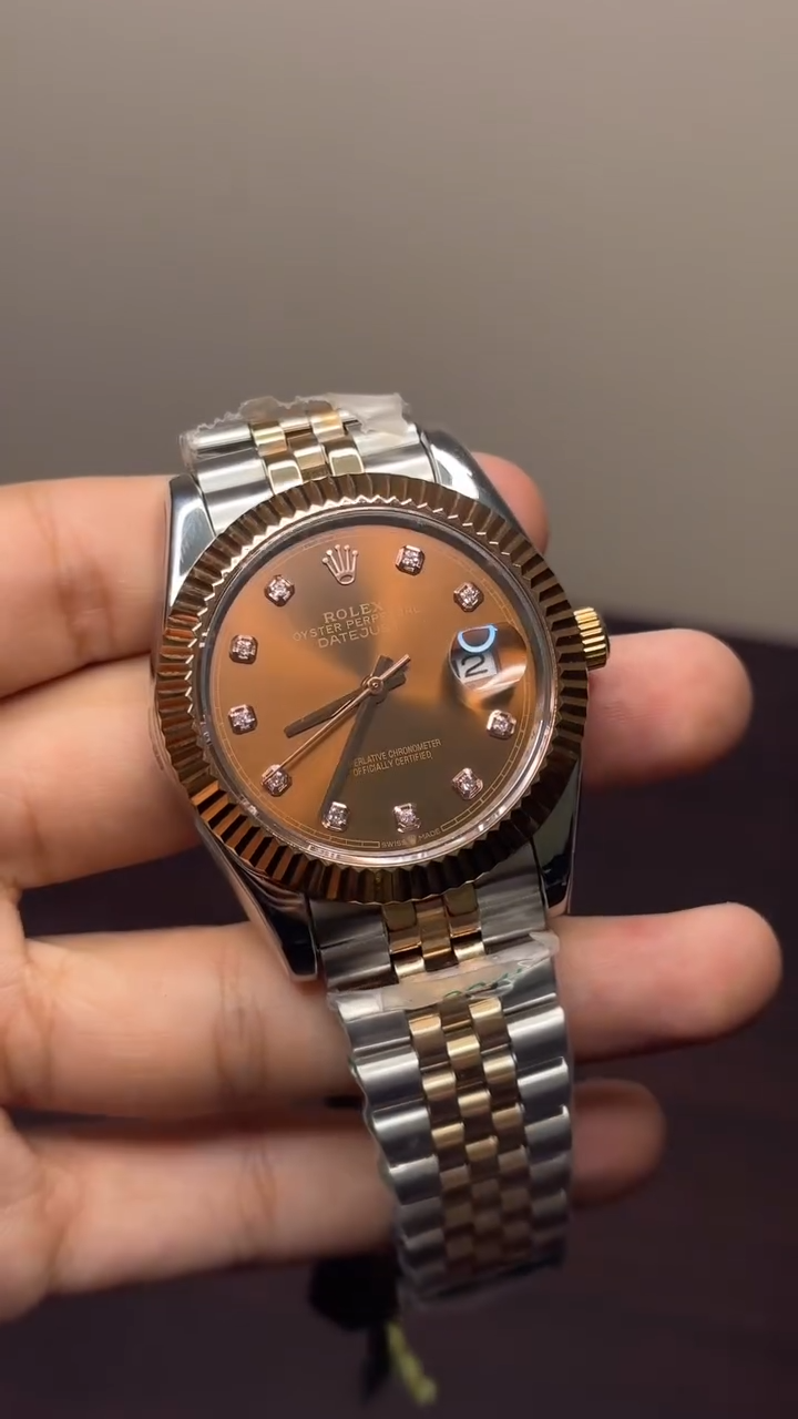 RLX Date Just Mastercopy (Silver Chain With Choco Dial Diamond Dial)
