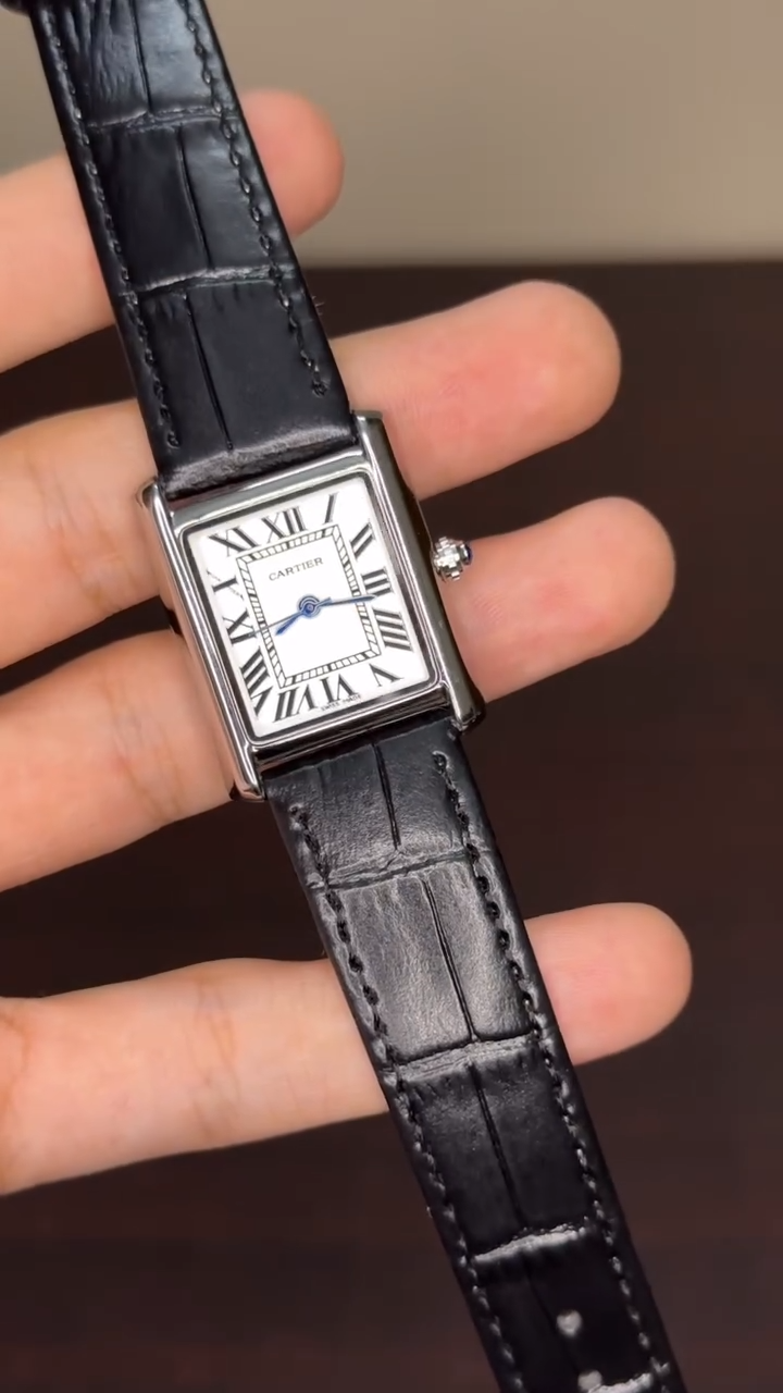 Cartier Tank First Copy - Black Strap White Dial