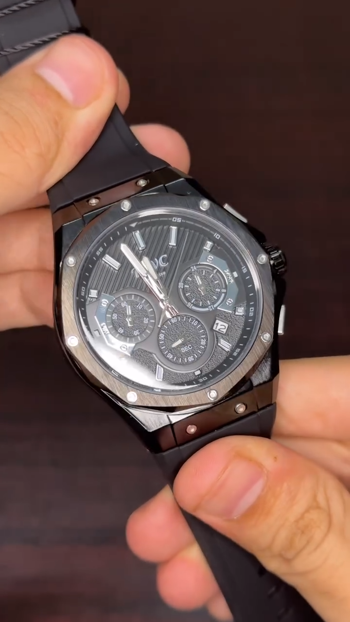 KWC Chronograph Watch - Black Dial Black Strap