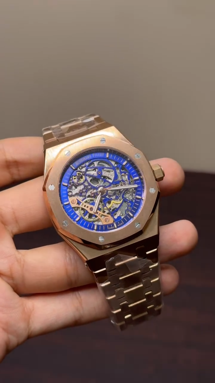 Audemars Piguet Skeleton Mastercopy - Blue Dial Golden Chain