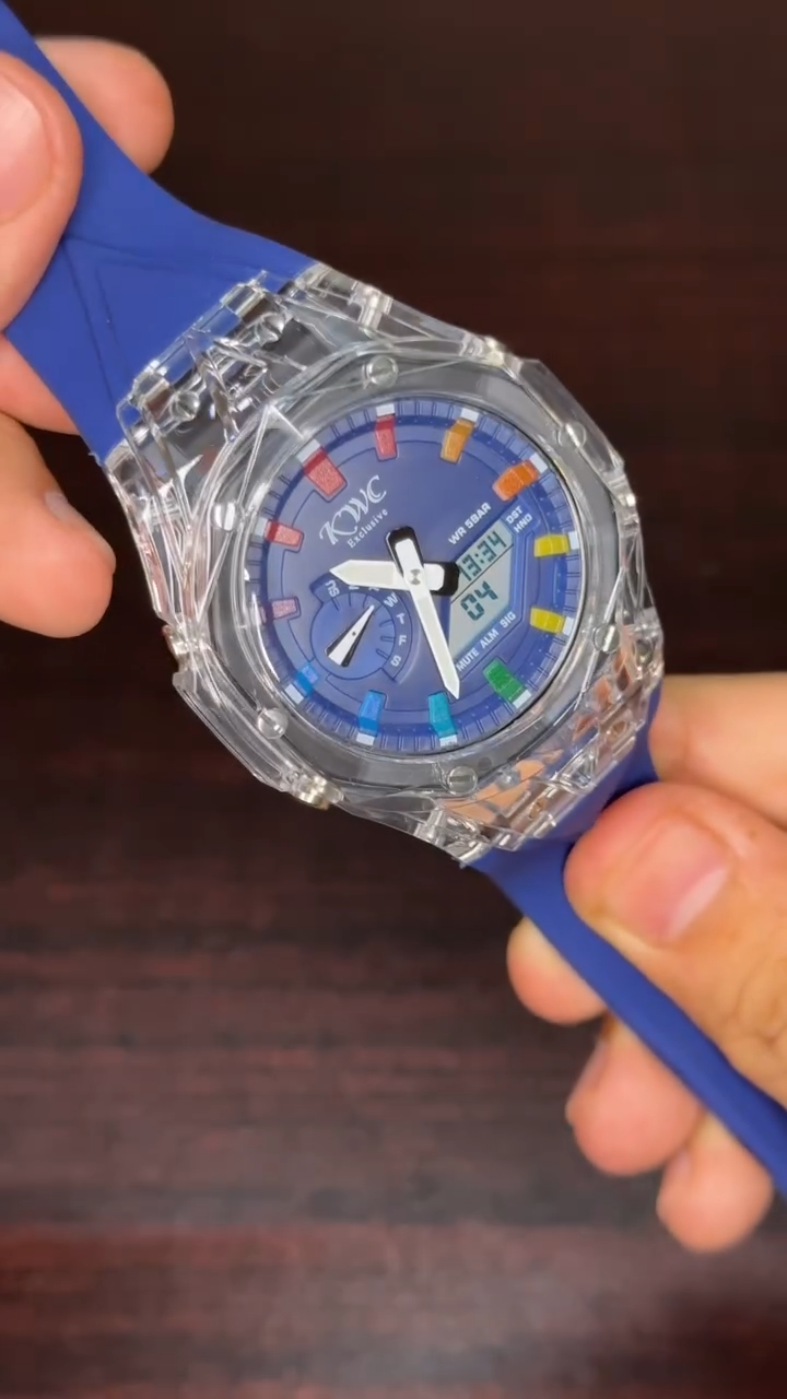 KWC G-Shock Analog Watch - Transparent Case Blue Strap