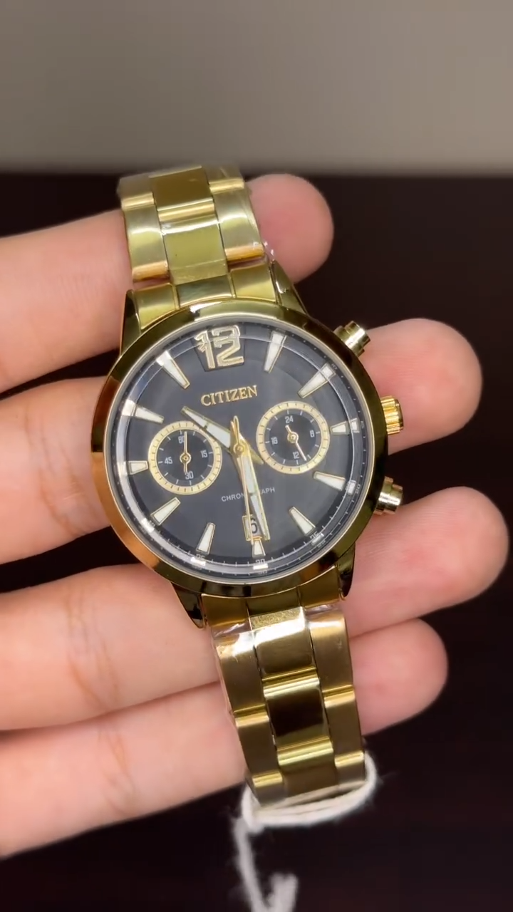 Citizen Chronograph First Copy - Golden Chain Black Dial