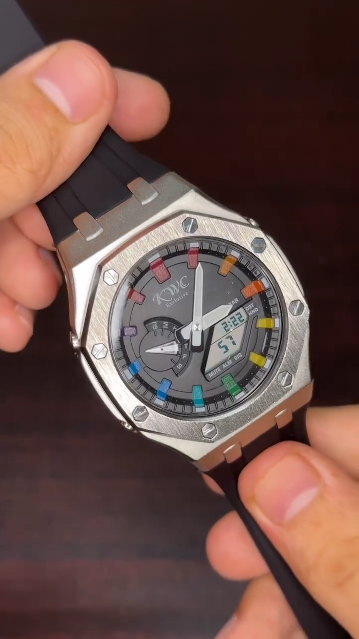 KWC G-Shock Analog Watch - Silver Case Black Strap