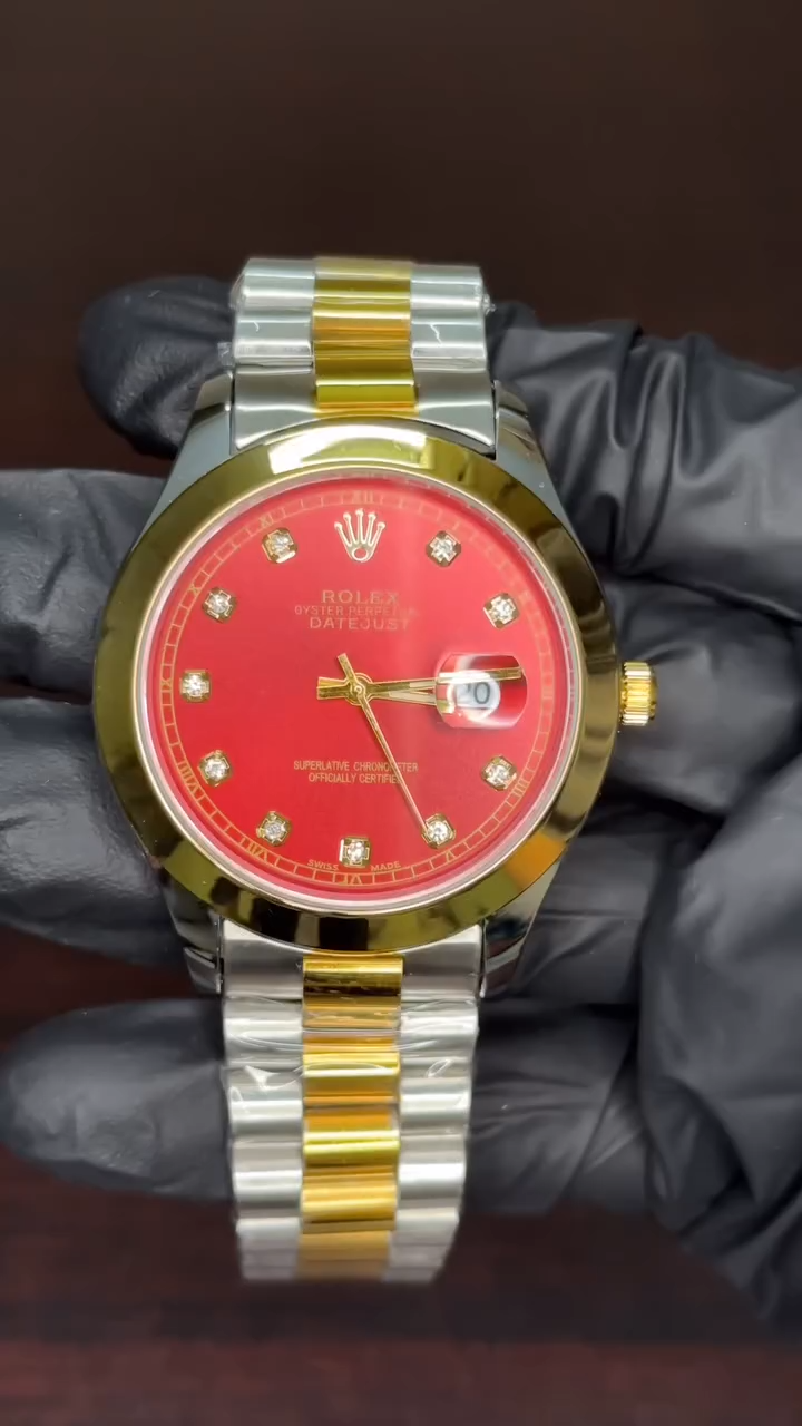 RLX Datejust First Copy | Red Dial - Two Tone Chain