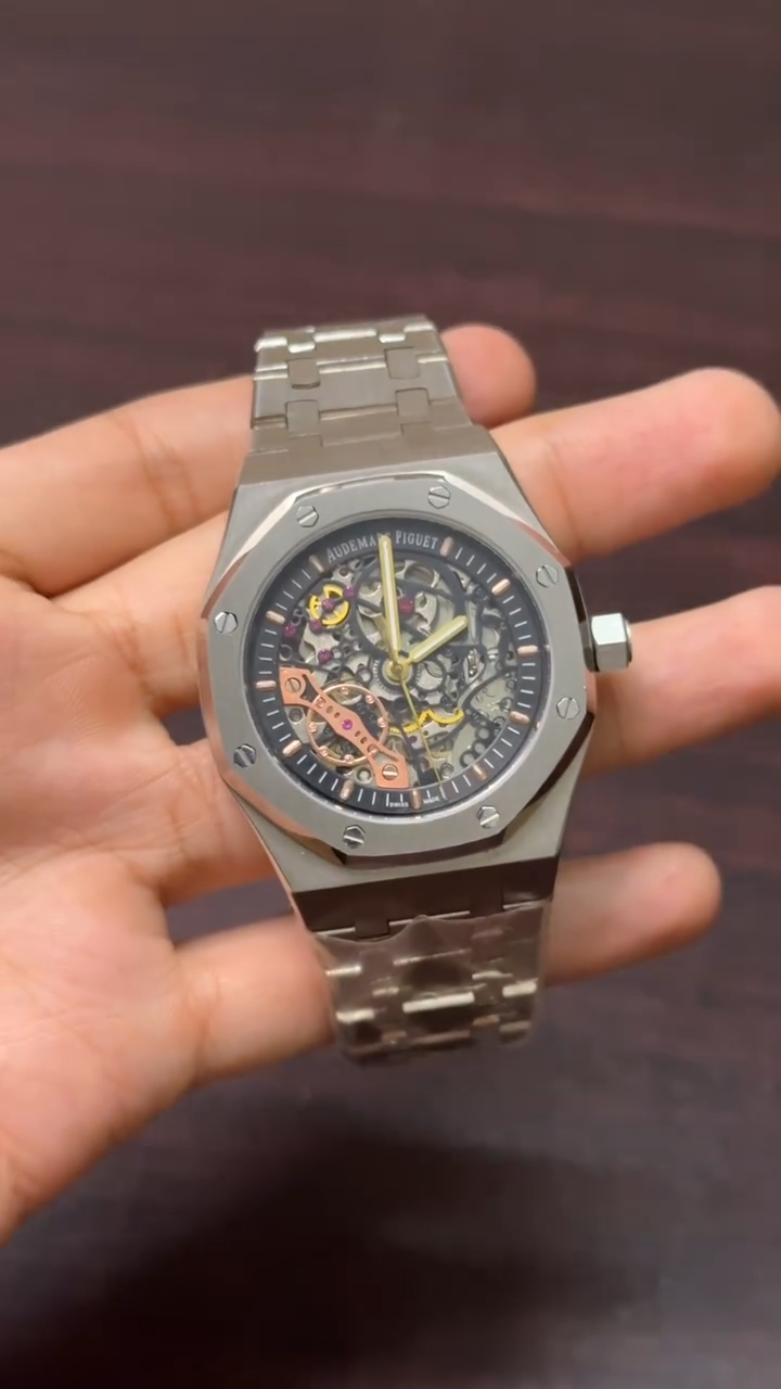Audemars Piguet Skeleton Mastercopy - Grey Dial Silver Chain