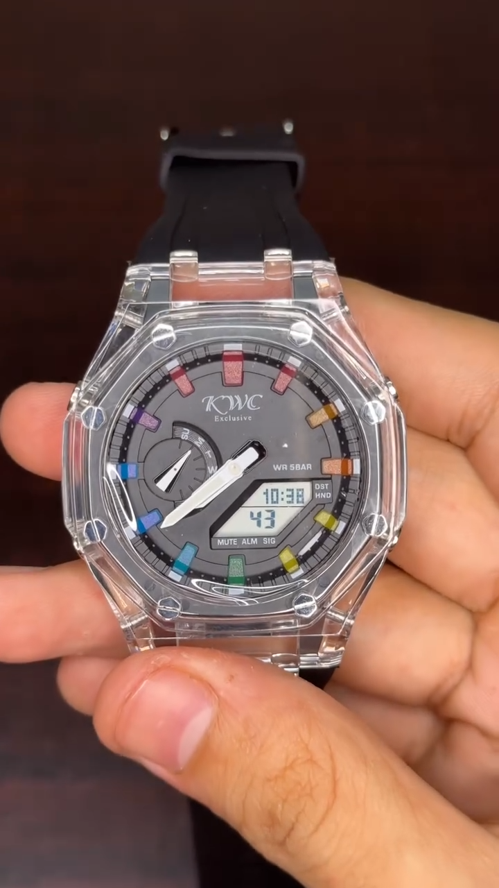 KWC G-Shock Analog Watch - Transparent Case Black Strap
