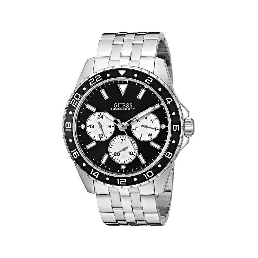 GUESS W1107G1 Original Watch - Silver Chain Black Dial